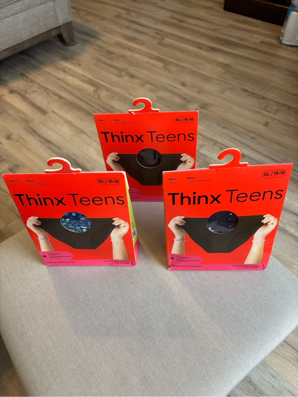 Thinx Teens 3 Pairs Navy/Black Bikini Underwear with Star Print